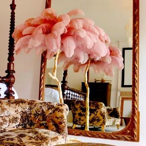Pink feathered floor lamp